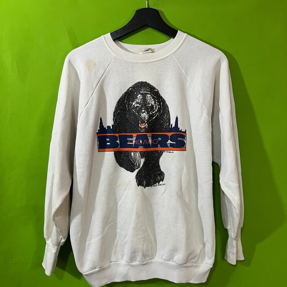 Vintage 1986 Chicago Bears Sweatshirt Logo 7 White Crewneck LARGE NFL Football
